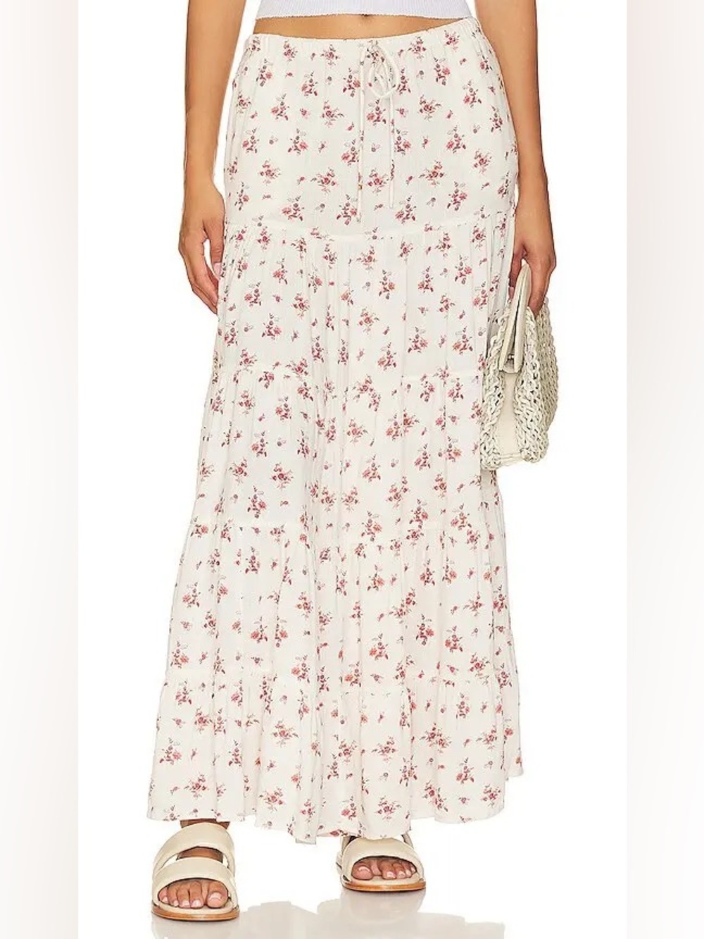 Grey Bandit Floral Tiered Maxi Skirt Cottagecore Boho Tie Waist XS